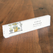 ポッテエレガントッドハウスプラントウォーターカラーボタニカル デスクネームプレート (側面)