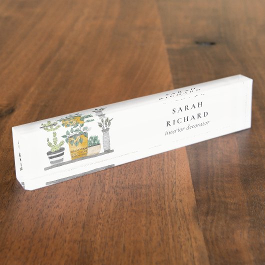 ポッテエレガントッドハウスプラントウォーターカラーボタニカル デスクネームプレート (側面)