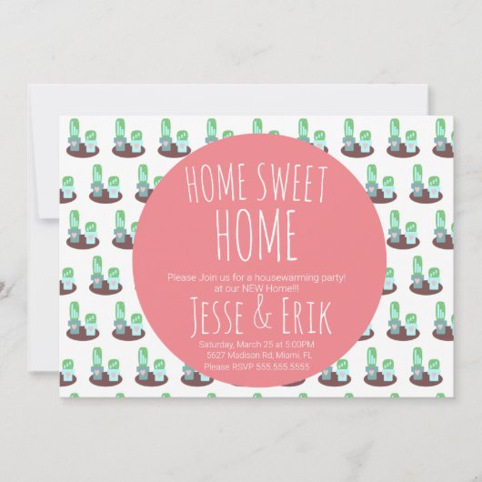 ポッテサボサボサボサボテン緑引っ越し祝いパーティーパーティー 招待状 (正面)
