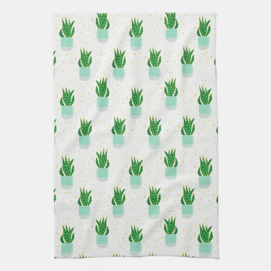 ポッテサンセビリアスネークプラントプリント キッチンタオル (縦)