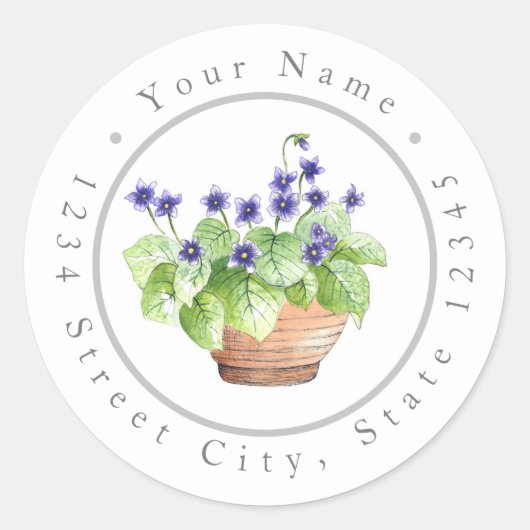 ポッテッドウォーターカラーのビオレット ラウンドシール (正面)