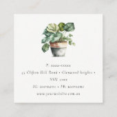 ポッテッドグリーンハウスプラントウォーターカラーボタニカル スクエア名刺 (裏面)