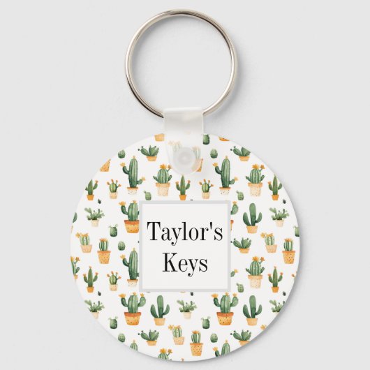 ポッテッドサボテンの白 キーホルダー (正面)