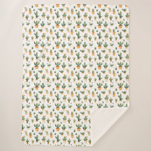 ポッテッドサボテンの白 シェルパブランケット (正面)