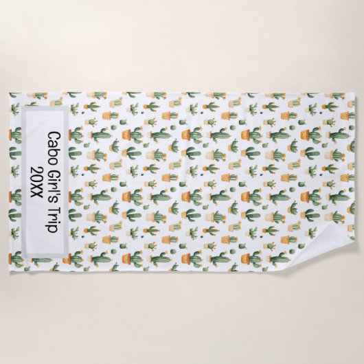 ポッテッドサボテンの白 ビーチタオル (正面)