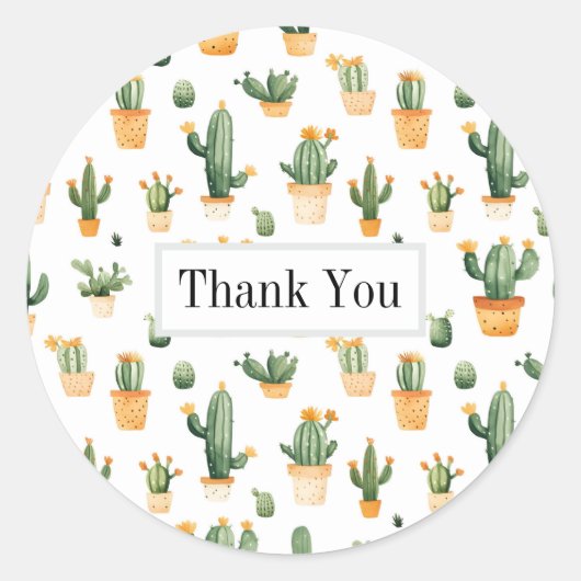 ポッテッドサボテンの白 ラウンドシール (正面)