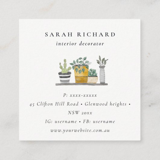 ポッテッドハウスプラントボタニカルご注文 スクエア名刺 (裏面)