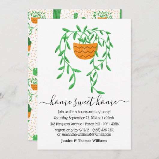 ポッテッドハウスプラント引っ越し祝いパーティーパーティー 招待状 (正面/裏面)