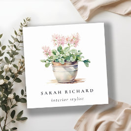 ポッテッドフローラハウスプラントウォーターカラーボタニカル スクエア名刺