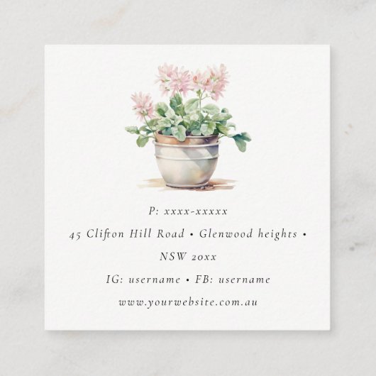 ポッテッドフローラハウスプラントウォーターカラーボタニカル スクエア名刺 (裏面)