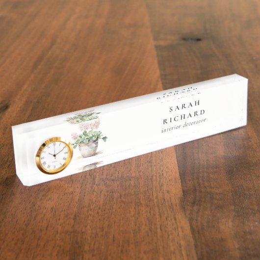 ポッテッドフローラハウスプラントウォーターカラーボタニカル デスクネームプレート (側面)