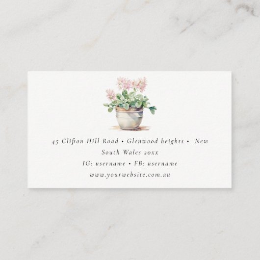 ポッテッドフローラハウスプラントウォーターカラーボタニカル 名刺 (裏面)