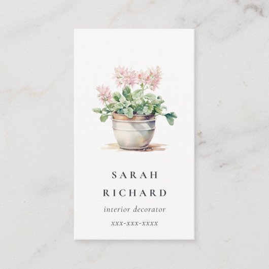 ポッテッドフローラハウスプラントウォーターカラーボタニカル 名刺 (正面)