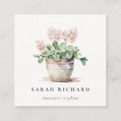 ポッテッドフローラハウスプラントボタニカルQRコード スクエア名刺 (正面)