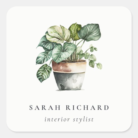 ポッテッドリービーハウス植物水彩植物学 スクエアシール (正面)