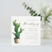 ポッテミニマルッドサボテン緑の葉婚式招待 サンキューカード (スタンド正面)