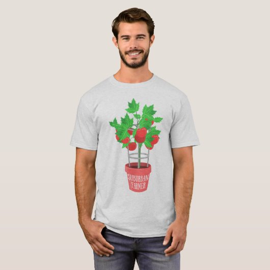 ポットで育つ郊外の農家トマトの植物 Tシャツ (正面フル)