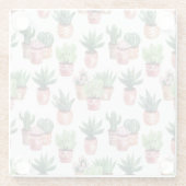 ポットに入ったサボテンの水彩画コレクション ガラスコースター (裏面)