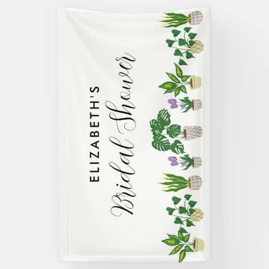 ポットに入った植物 ブライダルシャワーのためのグリーン背景 横断幕 (縦)