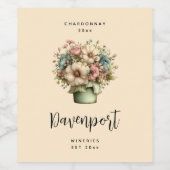 ポットに入った気まぐれな花のキュートなワインメイキング ワインラベル (シングルラベル)