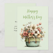 ポットに入った花の優しいシャビーな可愛い母の日 シーズンカード (正面/裏面)
