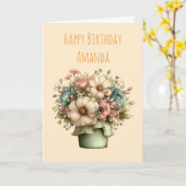 ポットに入った遊び心のある花のキュートな誕生日 カード (黄色い花)