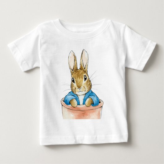 ポットに座るクラシックバニー ベビーTシャツ (正面)