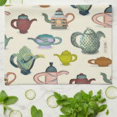 ポットに茶巾かわいらしを入れた茶 キッチンタオル (折り畳み)