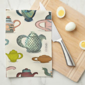 ポットに茶巾かわいらしを入れた茶 キッチンタオル (四つ折り)