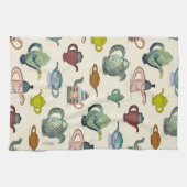 ポットに茶巾かわいらしを入れた茶 キッチンタオル (横)