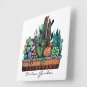 ポットのかわいい水彩画のサボテンの庭 スクエア壁時計 (傾斜)