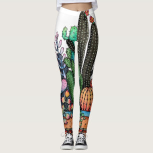 ポットのかわいい水彩画のサボテンの庭 レギンス