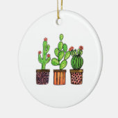 ポットのかわいい水彩画のサボテン セラミックオーナメント (左)
