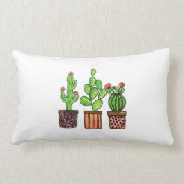 ポットのかわいい水彩画のサボテン ランバークッション