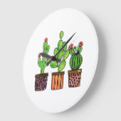 ポットのかわいい水彩画のサボテン ラージ壁時計 (傾斜)