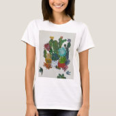 ポットのサボテン絵を描は Tシャツ (正面)
