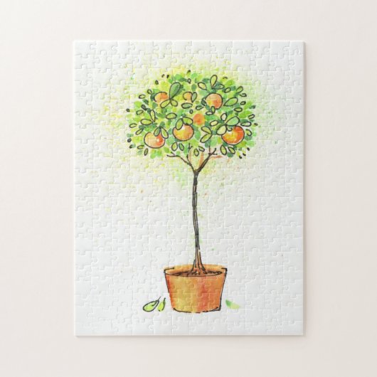ポットの色彩の鮮やかな水彩画の柑橘類の木 ジグソーパズル (縦)