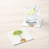 ポットの色彩の鮮やかな水彩画の柑橘類の木 スクエアペーパーコースター (インサイチュ)