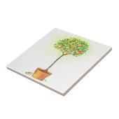 ポットの色彩の鮮やかな水彩画の柑橘類の木 タイル (側面)