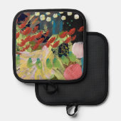 ポットの花のホルダーin夜のデザイン 鍋敷き (正面/裏面)