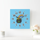 ポットの金ゴールドレインボーカートゥーン スクエア壁時計 (ホーム)