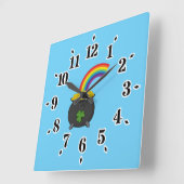 ポットの金ゴールドレインボーカートゥーン スクエア壁時計 (傾斜)