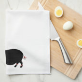 ポットのBellieのブタ(赤いリボン) キッチンタオル (四つ折り)