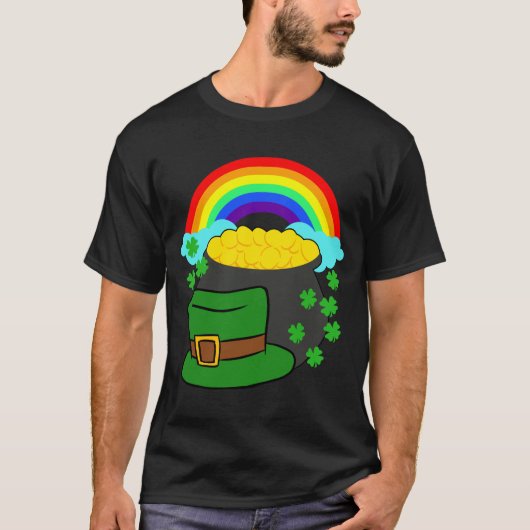 ポットオブ金ゴールドハットレインボークローバーSt patricks dayティー Tシャツ (正面)