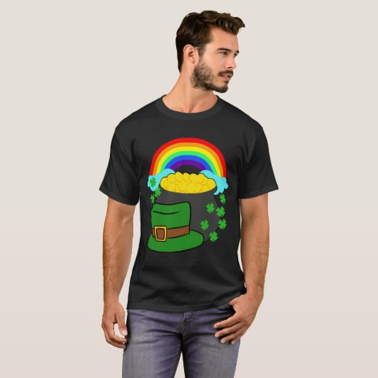 ポットオブ金ゴールドハットレインボークローバーSt patricks dayティー Tシャツ (正面フル)