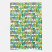 ポットカラフルとサボテンのパターン キッチンタオル (縦)