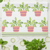 ポットグリーントリムストライプのキッチンタオル キッチンタオル (折り畳み)