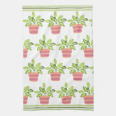 ポットグリーントリムストライプのキッチンタオル キッチンタオル (縦)