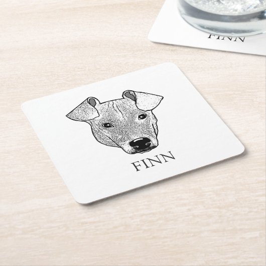 ポットケーキドッグパーソナライズされたハンドスケッチ スクエアペーパーコースター (アングル)