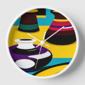 ポットデザインウォールクロックとホワイトウッドフレーム 壁時計 (正面)